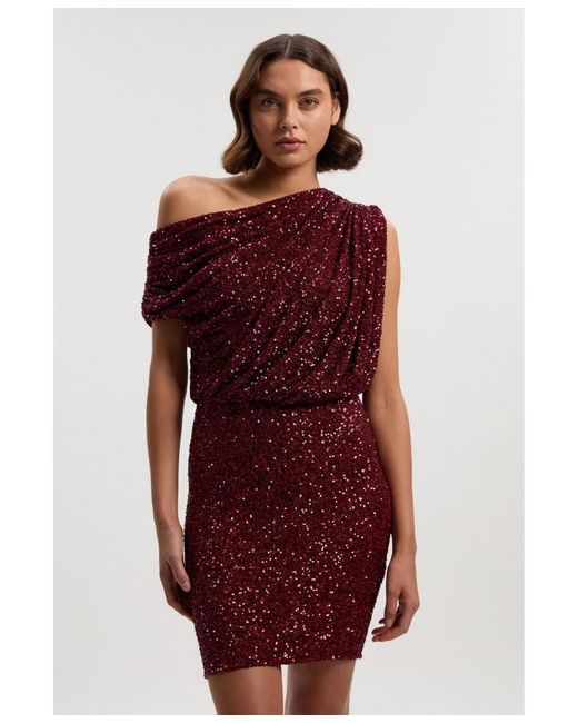 Karen Millen Women's Red One Shoulder Sequin Mini Dress Karen Millen Women's Red One Shoulder Sequin Mini Dress