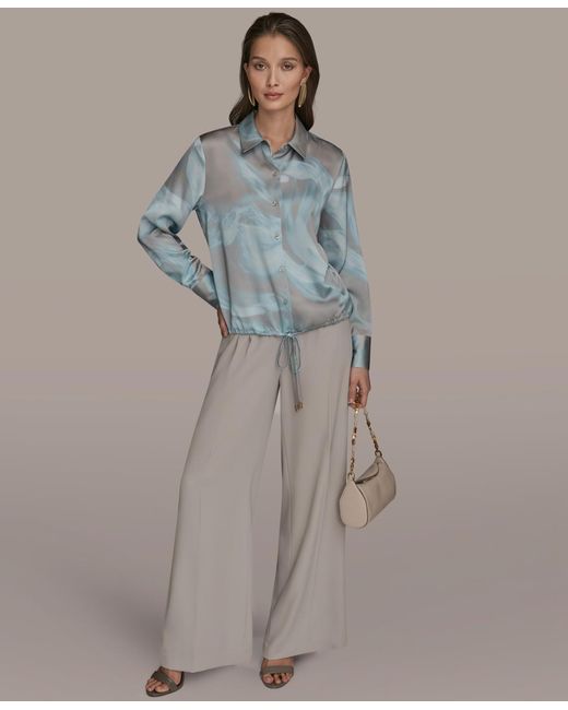 Donna Karan Blue Long-sleeve Drawstring Top