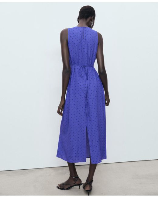 Mango Blue Polka Dot Midi Dress