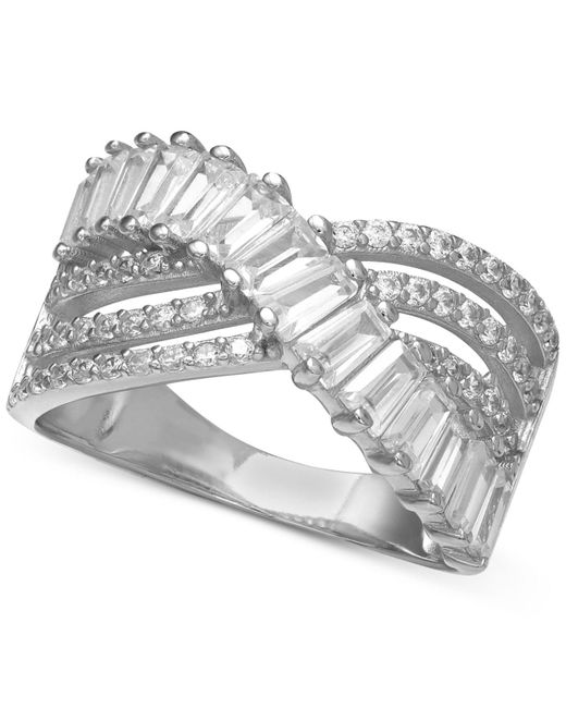 Giani Bernini Metallic Cubic Zirconia Triple Row Baguette & Pave Crossover Ring (3 Ct. T.w.) In Sterling Silver Or 18k Gold Over Sterling Silver