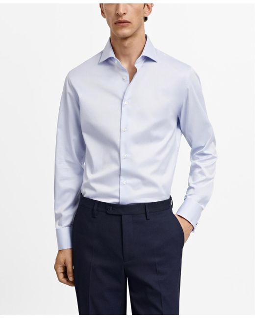 Mango Blue Twill Fabric Cufflinks Detail Slim-fit Dress Shirt