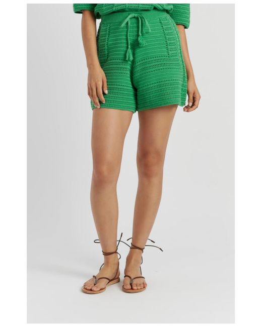 Chinti & Parker Green Cotton Crochet Short