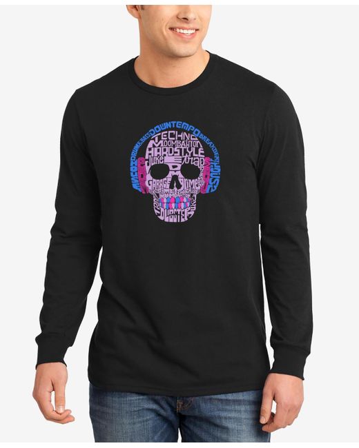 LA Pop Art Black Word Art Long Sleeve Styles Of Edm Music T-shirt for men