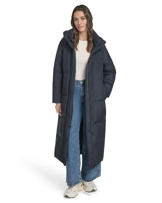 Levi's Blue Cloud Puff Hooded Extra Long Puffer Jacket