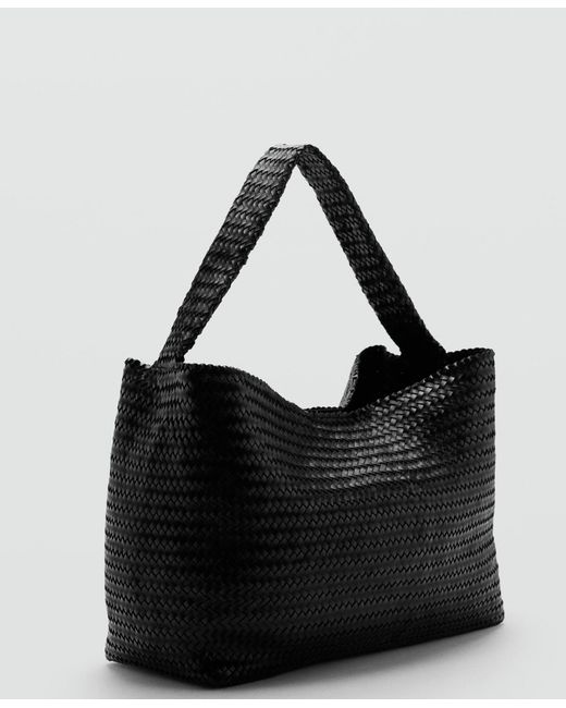 Mango Black Braided Bucket Bag