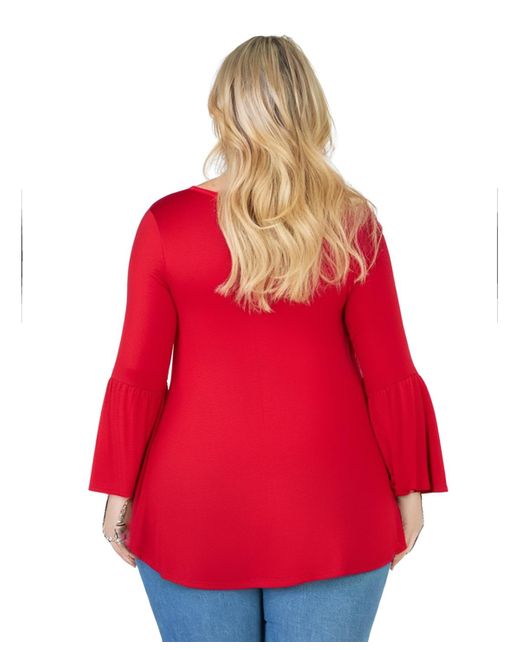 24seven Comfort Apparel Red Plus Size Long Bell Sleeve Fla Tunic Top