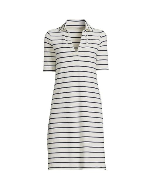 Lands' End White Starfish Elbow Sleeve Polo Dress