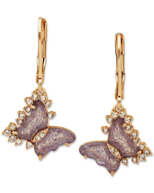 Lonna & Lilly Purple Gold-tone Pave & Color Butterfly Drop Earrings