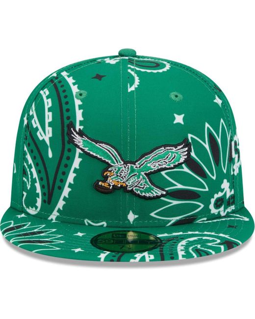KTZ Green N Philadelphia Eagles Throwback Paisley 59fifty Fitted Hat for men