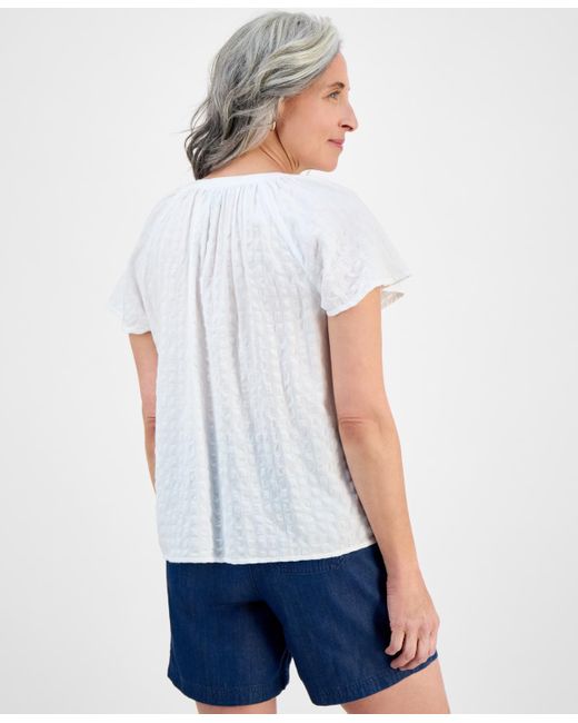 Style & Co. White Petite Flutter-sleeve Popover Top