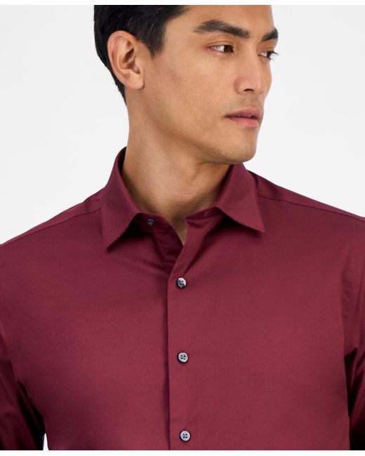 Alfani Men's Red Slim-fit Temperature Regulating Dress Shirt