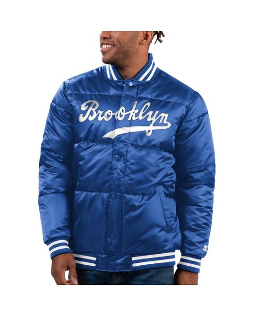 Starter Blue Brooklyn Dodgers Cooperstown Collection Bronx Satin Full-snap Varsity Bomber Jacket for men