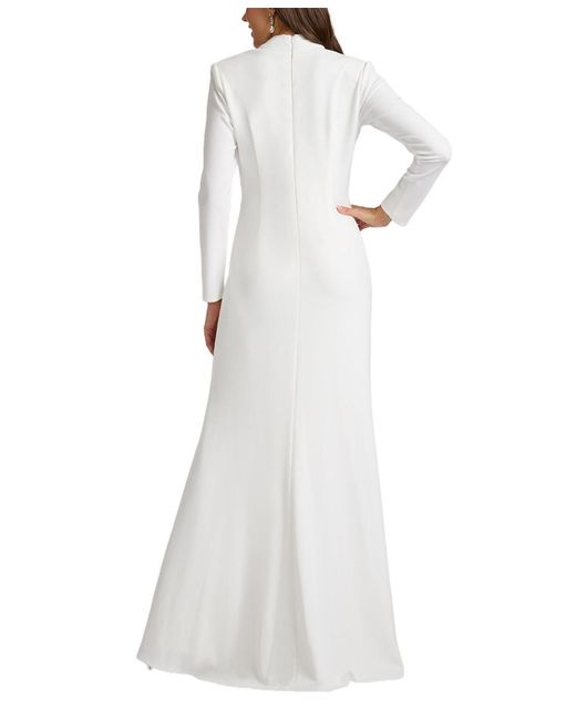 Tadashi Shoji White Markum Long-sleeve Flounce Gown