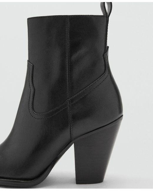 Mango Black Block Heel Leather Ankle Boots
