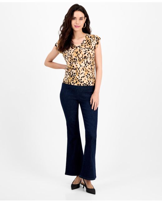 INC International Concepts Black Petite Double-v-neck Cap-sleeve Top