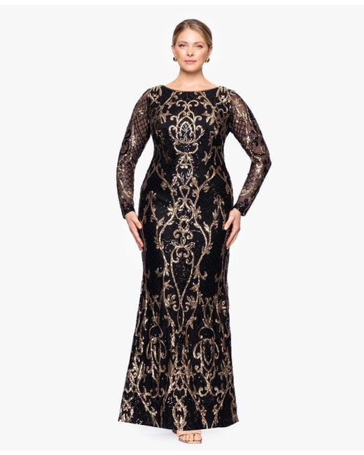 B & A by Betsy and Adam Women's Black Betsy & Adam Plus Size Sequined Long-