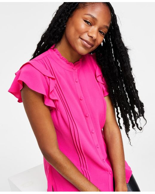 Cece Pink Pintuck Ruffled Blouse