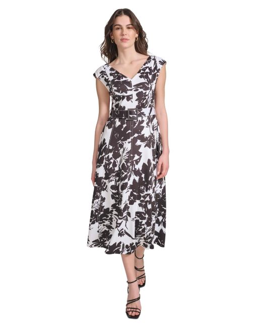 Calvin Klein White Printed A-line Midi Dress