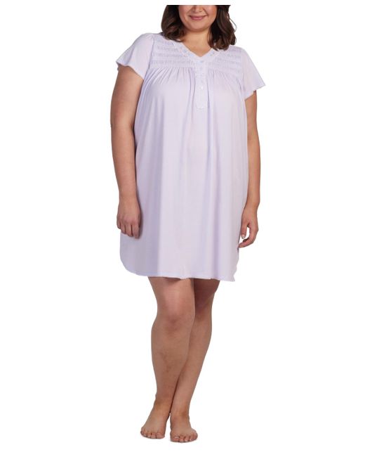Miss Elaine Purple Plus Size Short-sleeve Embroidered Nightgown