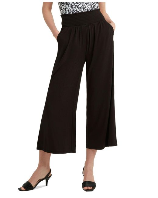 H Halston Synthetic Smocked Wide-leg Cropped Pants in Black | Lyst