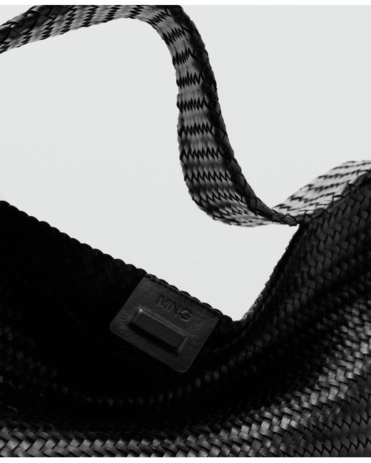 Mango Black Medium-sized Braided Bucket Bag