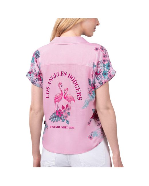 Margaritaville Pink Atlanta Braves Stadium Tie-front Button-up Shirt