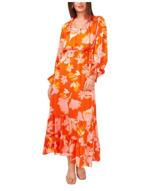 Vince Camuto Orange Printed Tie-neck Tiered Maxi Dress