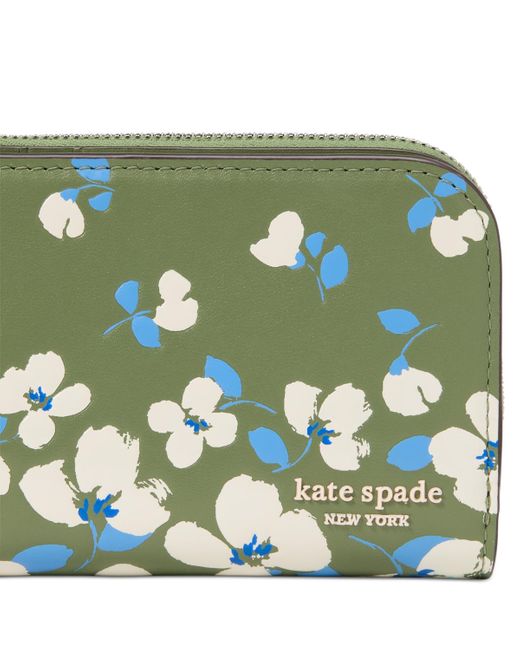 Kate Spade Green Devin Painterly Bouquet Small Leather Wallet