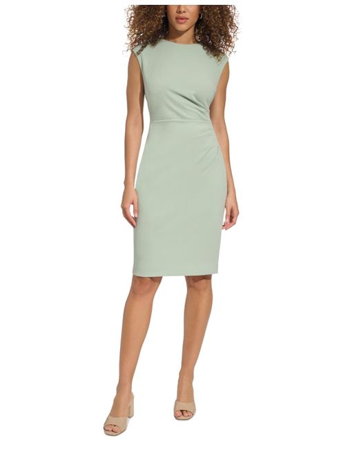 Calvin Klein Green Sleeveless Side-ruched Sheath Dress