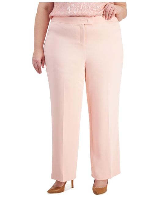 Anne Klein Pink Plus Size Extended-tab Wide-leg Pants