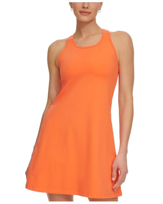 DKNY Orange Sport Round-neck Keyhole-back Tennis Dress