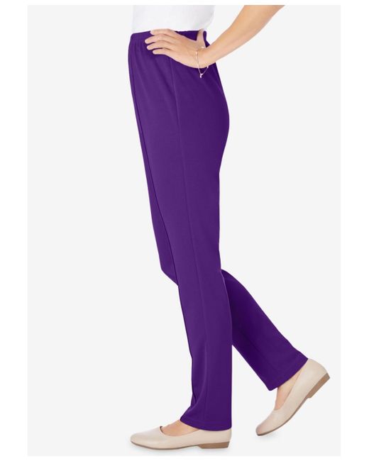 Woman Within Purple Within The Hassle-free Elastic-waist Soft Knit Pant