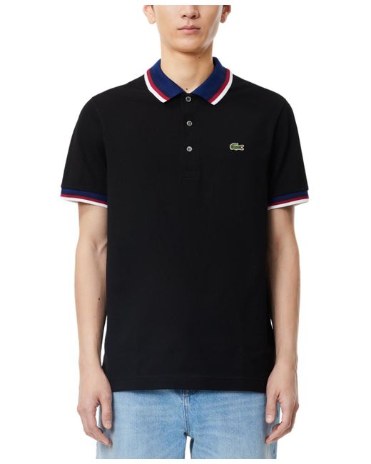 Lacoste Black Classic Fit Striped Trim Short Sleeve Polo Shirt for men