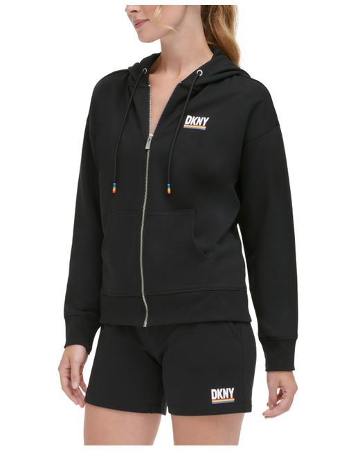 DKNY Black Sport Rainbow Pride Zip Front Hooded Sweatshirt