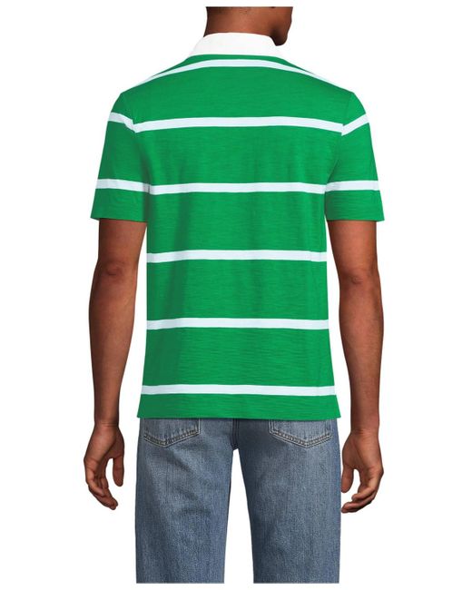 Lands' End Green Short Sleeve Slub Textured Rugby Polo for men