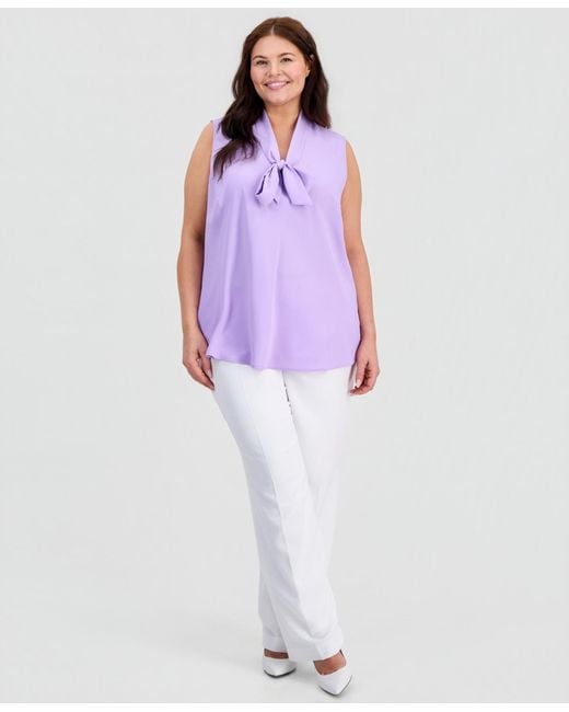 Kasper White Plus Size Bow Top