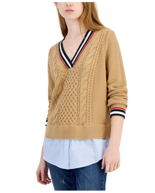 Tommy Hilfiger Blue Cable-knit Layered-look Sweater