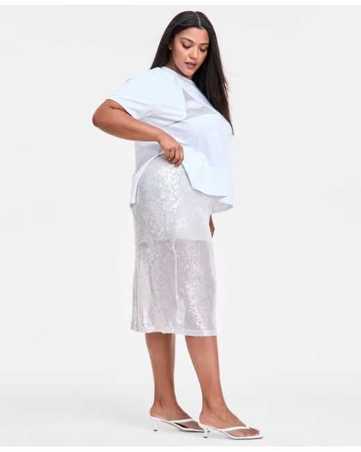 BarIII White Trendy Plus Size Sequin Maxi Skirt