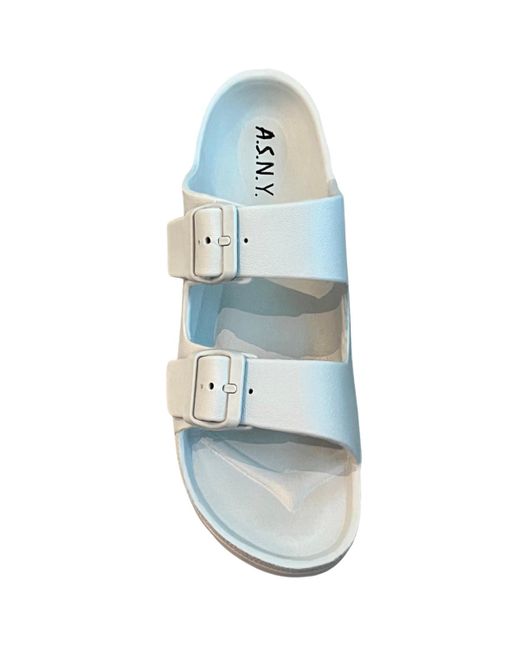Andrew By Andrew Stevens Blue Comfort Slides Double Buckle Adjustable Scooby Flat Sandals
