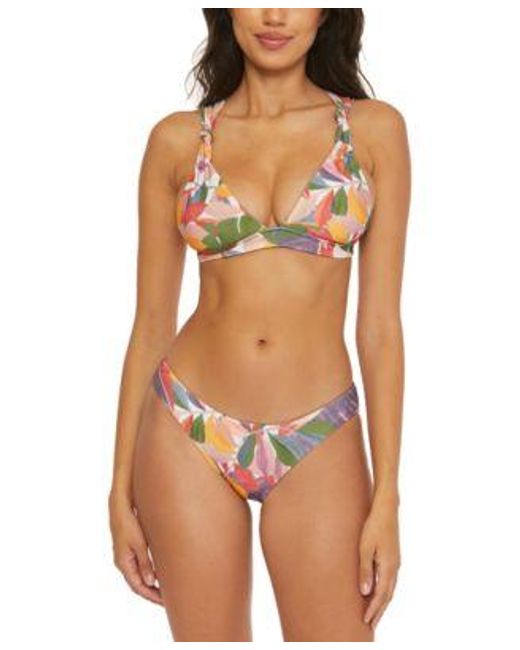 Becca Blue Bora Bora Printed Textured Halter Swim Top Hipster Bikini Bottoms