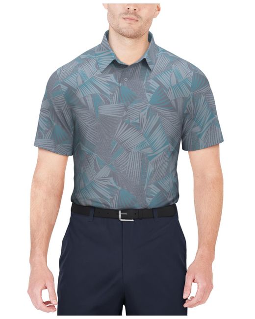 PGA TOUR Blue Stretch Moisture-wicking Palm-print Golf Polo Shirt for men