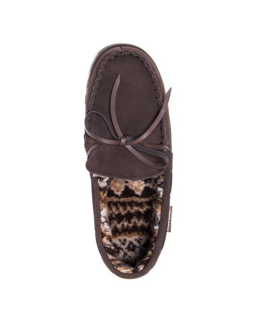 Muk Luks Brown Paul Printed Berber Suede Moccasin Slippers for men