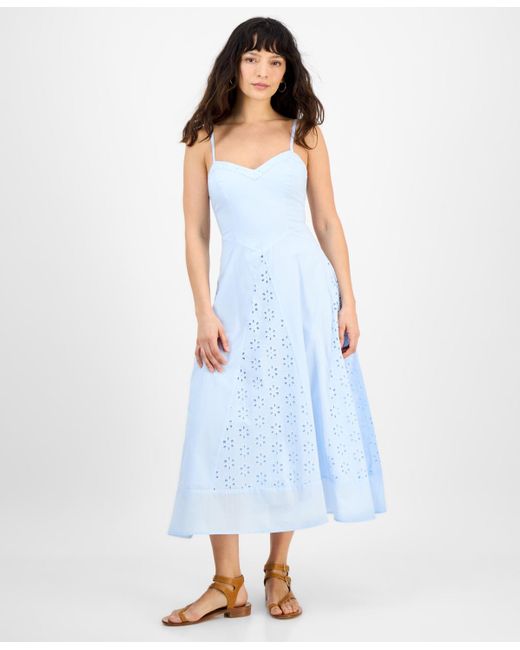 And Now This Blue Petite V-neck Sleeveless Eyelet Maxi Dress