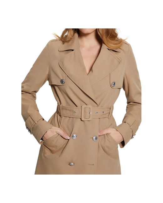 Guess Brown Jade Double-breasted Belted Trench Coat