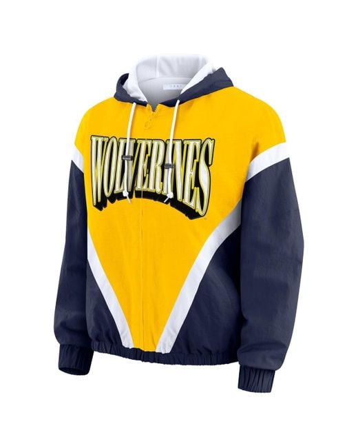 WEAR by Erin Andrews Blue Maize/navy Michigan Wolverines Color Block Full-zip Hoodie Windbreaker Jacket