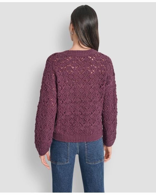 DKNY Blue Petite Pointelle Crewneck Sweater