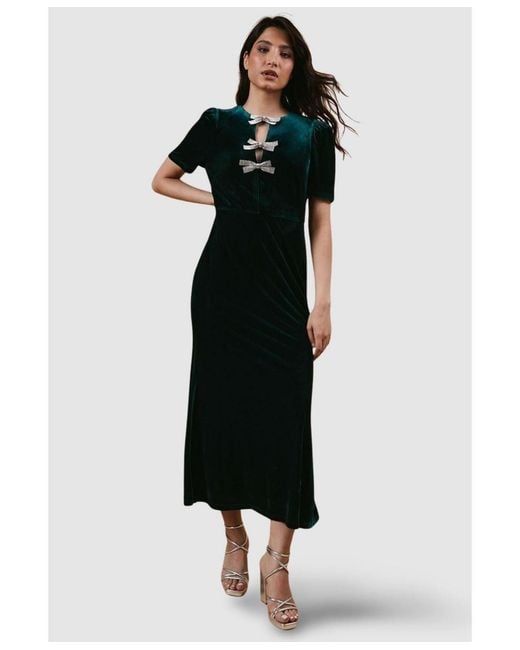 Oasis Black Occasion Velvet Bow Midaxi Dress.