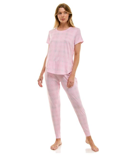 Roudelain Pink Printed Short Sleeve Top & jogger Pajama Set