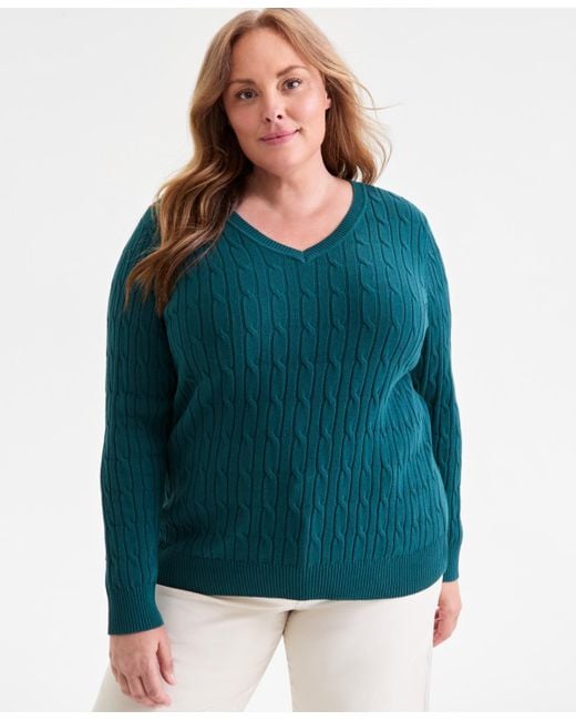 Cable Knit Sweater Pine Green Sweater Women's Style Plus Size - Main Image