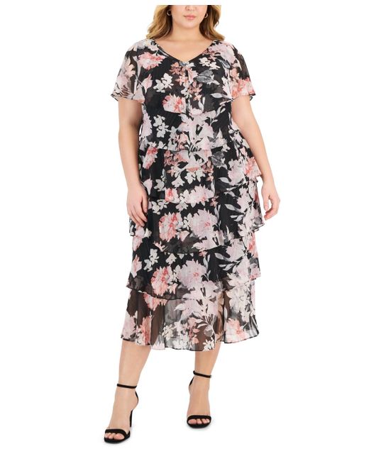 Sl Fashions Multicolor Plus Size Floral-print Ruffle Midi Dress